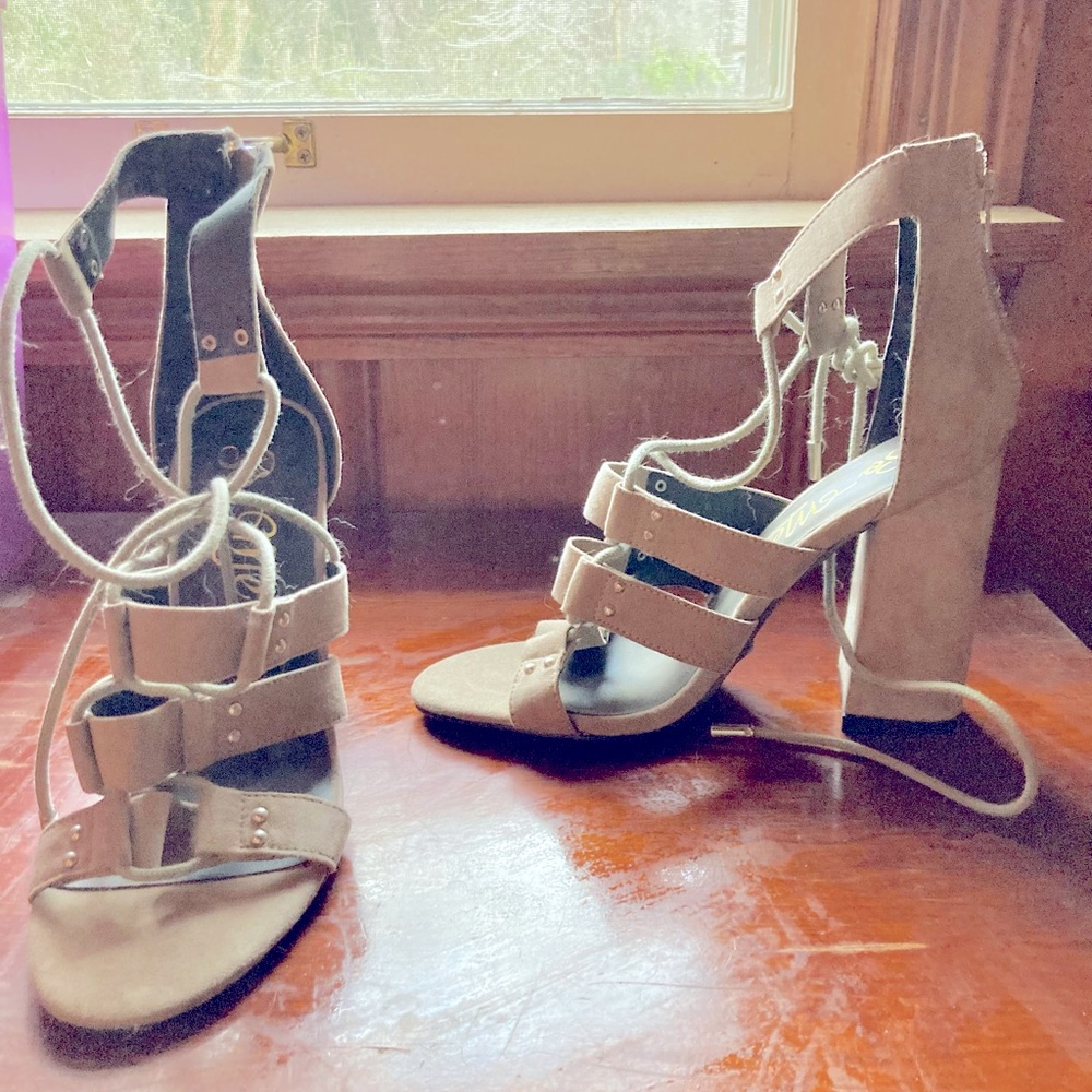 Taupe heels with silver accents